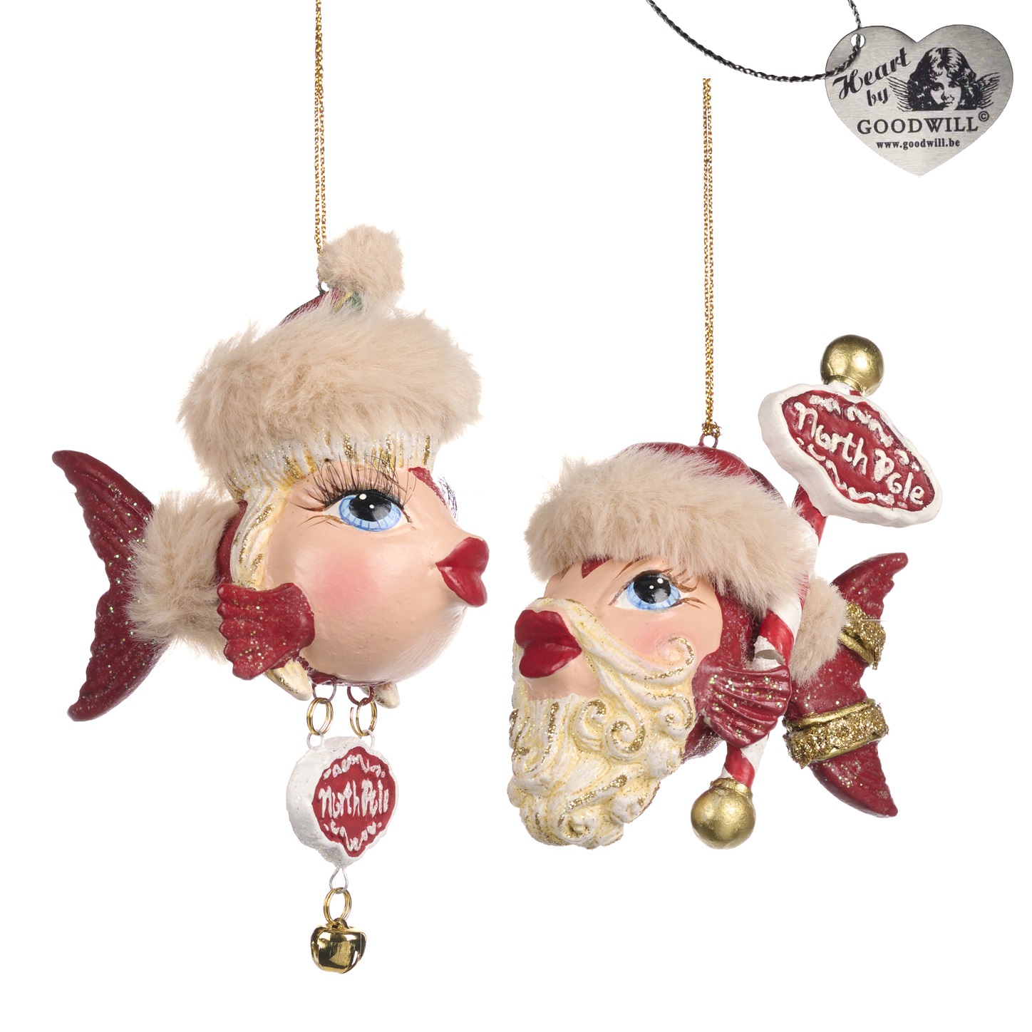 Decorazione natalizia pesciolini Mamma/Babbo Natale Polo Nord - 2 modelli ass - H.12.5 cm - Goodwill
